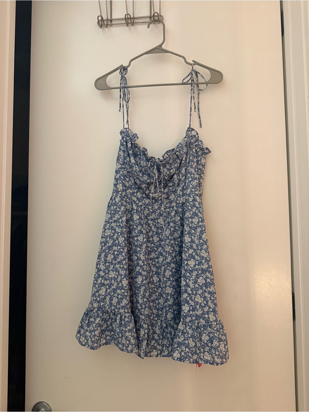 Cider Blue Floral Ruffle Tie-Shoulder Mini Dress NWT